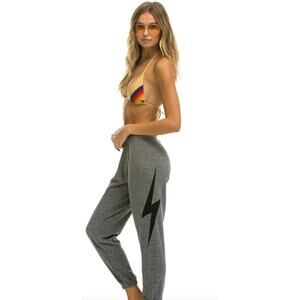 Aviator Nation Gray Sweatpants with Black Lightning Bolt